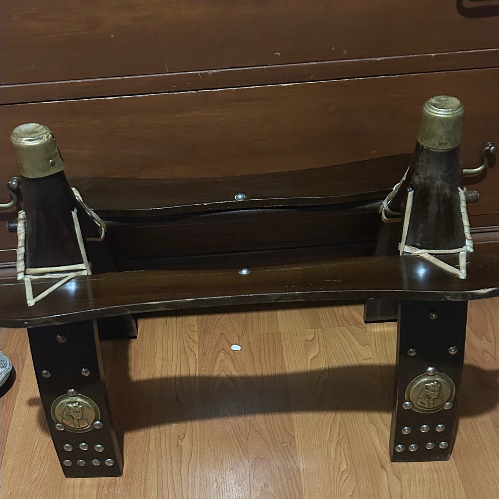 Vintage camel saddle Studded wood with Brass accents.